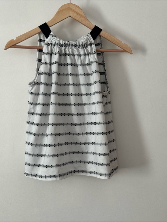 LOFT Tops - LOFT White Black Textured Stripe Sleeveless Blouse Size XS Bow Back Top